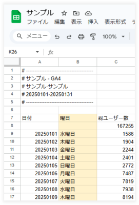 Googleスプレッドシートのサンプル